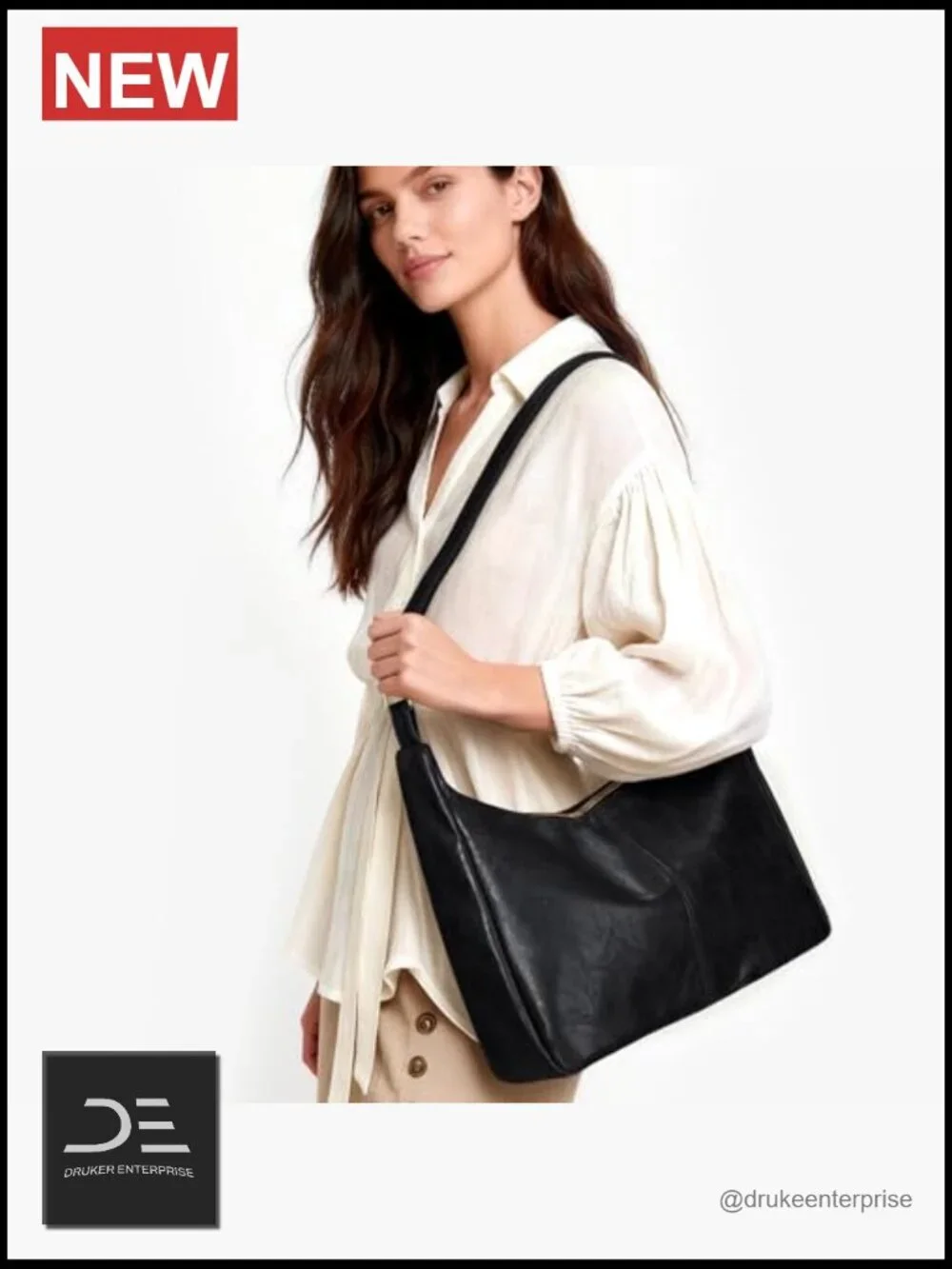 PU Leather Slouchy Hobo Shoulder Bag with Zipper Large Capacity